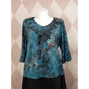 Dressbarn | Blue Glitter Ruffle Top